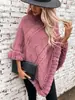 Capa de Punto Grueso Oversize Cálida para Otoño e Invierno con Cuello de Piel Sintética de Conejo 2024 Nuevo Abrigo Suéter de Punto Grueso Transfronterizo