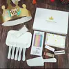 Cuchillo y Tenedor para Pastel de Cumpleaños Juego de Velas Plato de Papel Desechable Plato de Cena Engrosado Forma de Gota Tenedor para Hornear Vajilla en Caja
