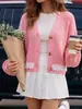 Suéter de tricô europeu e americano transfronteiriço feminino, nova coleção outono/inverno, cardigã simples de renda com retalhos estilo curto
