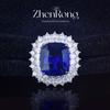 Venta en vivo de celebridad de Internet de alta gama Nuevo grupo de zafiro azul real imitación de gran quilate anillo abierto completamente incrustado de diamantes