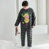Pijama para niños de talla grande, ropa de estar de manga larga de algodón puro extragrande, conjunto de pijama para niños, estilo casual holgado de dibujos animados para otoño, estilo estudiantil
