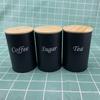 Conjunto de Três Peças com Tampa de Bambu para Chá, Café e Açúcar em Latas de Folha de Flandres para Chá, Café, Chá de Frutas e Doces