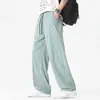 Calça de moletom estilo americano, modelagem solta, com cordão de ajuste, unissex, calça casual de malha perfurada respirável para jovens
