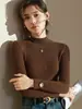 Listo para usar de primera línea 25 Otoño e Invierno Nueva Camiseta Interior de Punto para Mujer Cuello Semitortuga Jersey Negro Suéter Delgado de Lana para Mujer