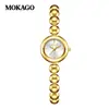 Reloj Pulsera Mokago Frijol Plateado Lujo Ligero Patrón de Sol Resistente al Agua Aleación con Disco Compacto Reloj de Cuarzo para Mujer