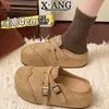 Zapatos de Mujer de Cuero Genuino con Suela Gruesa de 4 cm de Altura Creciente, Zapatos Slip-On Ultra Suaves Estilo Birkenstock, Medias Chanclas Cerradas para Exteriores para Mujer