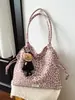 Bolsa de Hombro Estilo Coreano Perezoso Estampado de Leopardo Rosa Gran Capacidad para el Trabajo y el Viaje Moda Versátil Bolso de Lona de un Solo Hombro
