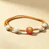 Pulsera de Nudo de Bambú con Hueso de Oliva, Pulsera de Hueso de Oliva Combinada con Ágata Roja, Pulsera del Ascenso a la Riqueza, Pulsera Artística para Pareja