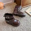 Botas femininas, Botas Martin, Novo estilo outono 2026, Sapatos infantis de algodão com forro de fleece preto, Botas curtas, Botas de neve quentes, Botas de cano médio