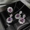 Europa e Estados Unidos novo terno de tesouro de luxo com incrustações de anel de topázio azul-marinho brincos de citrino colar de diamante rosa