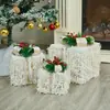 Decoración navideña arte en hierro caja de regalo luminosa juego de tres piezas adorno de exhibición arreglo de escena de árbol de Navidad