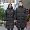 Estilo Chino Invierno Largo Hasta la Rodilla Deportivo Algodón Abrigo Hombres Mujeres Engrosado con Capucha Deportivo Estudiante Entrenamiento Algodón Abrigo Chaqueta Estampado