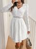 Europa y América Transfronterizo 2025 Elegante Vestido Mini de Vacaciones de Mujer de Color Sólido con Encaje Patchwork Vestido de Sol Lateral Festoneado
