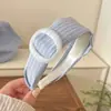 Diadema de Cuadros Azules Frescos Estilo Coreano para Mujer, Diadema Ancha con Botones, Estilo Escolar, Versátil para Salir, Accesorio para el Cabello Lazo para el Cabello Primavera