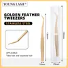 Pinzas para Pestañas Injertadas de Alta Densidad Floridas Acero Inoxidable Rizador de Pestañas Portátil Clip de Pluma Dorada Clip de Delfín Herramienta de Belleza para Pestañas