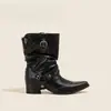 Botas Western Curtas Femininas 2026 Outono/Inverno Novo Estilo Salto Bloco Preto Plissadas Botas de Cavaleiro Vintage Botas Martin