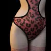 Conjunto de Uniforme Cosplay de Gatinha Sexy de Empregada Body Pajama Estampa de Leopardo Transparente Desejo Puro Qqny
