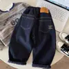Calça Jeans Forrada com Fleece Muno para Crianças Roupa de Inverno Quente para Crianças Calça Longa da Moda Estilo Coreano para Meninos Calça Casual Versátil Engrossada