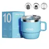 Taza de café de acero inoxidable 304 transfronteriza, taza de 10 oz con asa, doble capa con tapa, vaso de agua aislado para oficina
