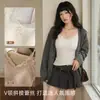 Camisola ligera de seda estilo francés para mujer con copas, agradable para la piel, adelgazante, ajustada, con encaje de lunares, top base de cuello en V