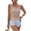 Top sin mangas de ganchillo hueco color beige, estilo europeo y americano, con dobladillo ondulado, chaleco tejido suelto estilo perezoso de imitación