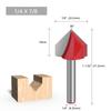 Mango 1/4 Cuchillo en forma de V de 90 grados Fresa para carpintería Fresa para máquina de recorte Ranurado de placa de aluminio y plástico Cuchillo plegable de pared integrado