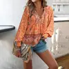 Kaikuo Europa y Estados Unidos estación europea transfronteriza Amazon camiseta estampada para mujer 2025 otoño temperamento comercio exterior cuello en V manga larga top