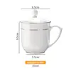 Taza de Té de Cerámica para Hotel con Tapa, Taza con Borde Dorado Jingdezhen para Reuniones de Oficina, Taza de Té para el Hogar, Taza para Recepción de Hotel