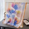 Bufanda de Seda Larga Grande Estampado de Ginkgo de Colores Flores Cortadas Primavera y Verano Chal de Viaje Avanzado Protector Solar Bufanda para Mujer Turbante