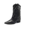 Botines Vaqueros Cortos Europeos y Americanos Tacón Grueso Tacón Medio Alto Remaches Moda Punta Afilada Botines Simples Botas de Pantalón Zapatos de Mujer