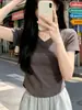 Camiseta de manga corta con cuello en V estilo Pure Desire para mujer, nueva camiseta de verano estilo coreano corta, sexy, con base irregular, para mujer, de moda