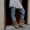 Versión de Piel de Vaca~Botas Vaqueras Occidentales de Punta Puntiaguda Plisadas de Nicho Botines para Mujer Otoño/Invierno Nuevos Caña Ancha Aumento de Altura Interior Botas Martin
