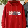 Sudadera con capucha de forro polar para mujer con lindo estampado de gato de dibujos animados con bolsillo con cordón - Jersey informal para otoño invierno