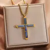 Colgante Cruzado de Piedra Shoushan Ojo de Tigre Europeo y Americano Cadena Cuadrada de Acero Inoxidable Collar Joyería para Hombres y Mujeres Venta al por Mayor