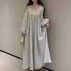 2026 Camisola Feminina de Algodão Falso de Manga Longa Nova para Primavera e Outono Tamanho Plus Ruffle Doce Amarração Retrô Vestido Camisola
