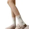 Calcetines de Primavera y Verano para Mujer con Encaje de Burbujas, Lindo Diseño de Gato Kt, Modernos y Versátiles, Reductores de Edad, Calcetines Sueltos con Puño Apilado