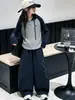 Conjunto de Sudadera con Capucha de Punto y Pantalones de Pierna Ancha para Niñas, Conjunto de Dos Piezas de Moda Casual para Niños Mayores