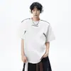 Camiseta masculina de manga curta com zíper, estilo high street americano, top solto de peso pesado de meia-manga, tendência de verão, novo