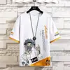 Camiseta de Manga Curta Estilo Chinês para Homens, Marca Tendência de Verão, Camiseta Masculina Solta Tendência Ins de Meia Manga, Casual de Verão com Manga Três Quartos