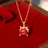 Colar Original de Cavalo Fofo Abraçável Prata Esterlina 925 Estilo Chinês Ano do Cavalo do Zodíaco Corrente para Clavícula Pingente de Ágata Vermelha