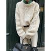 Suéter de Alpaca com Gola Redonda Redonda Solto de Manga Longa Cor Caramelo Estilo Preguiçoso Retro Novo Estilo Outono e Inverno Coreano para Mulheres