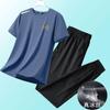 Traje Casual com Toque Gelado Masculino Verão Respirável Secagem Rápida Elástico Manga Curta Calça Masculina Gola Redonda Roupa Esportiva Traje Masculino Tendência