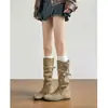 Botas vaqueras de tacón interior alto arrugadas apiladas para mujer 2026 Nuevas Botas largas de equitación Otoño/Invierno Botas adelgazantes Botas largas