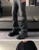 Jeans masculino American 517 preto e cinza com textura cleanfit estilo high street perna reta lavado vibe retrô micro flare