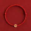 Pulseira de Fio Vermelho com Moeda de Cobre Cinco Imperadores Cor Dourada para Homens e Mulheres, Contas da Sorte, Pulseira de Segurança e Saúde Tecida de Proteção do Ano Zodiacal