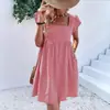 2026 Site Independente de Roupas Femininas Transfronteiriças Europeias e Americanas Amazon Vestido de Xadrez de Cintura Alta com Manga Bufante e Gola Quadrada para Mulheres