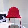 Sombrero de Pescador Simple Versátil de Color Sólido con Lazo para Mujer Otoño e Invierno Nuevo Sombrero de Punto de Moda Casual Cálido a Prueba de Frío Sombrero de Cubo Trendy