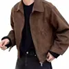 Maillard Wear Estilo Americano Retro Marrón Marrón Chaqueta Bomber Corta Vintage de Ante para Hombre Primavera y Otoño
