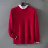 Suéter 100% caxemira pura para outono e inverno para homens, gola redonda, corte solto, malha simples business casual, camada base, suéter quente