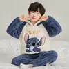 Ropa de Dormir de Invierno para Niños de Comercio Exterior, Acolchada con Forro Polar de Terciopelo Coral, Trajes de Dibujos Animados para Niños, Ropa para Casa Linda con Capucha para Niños